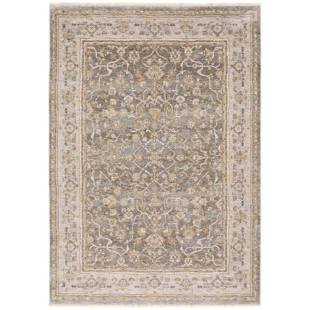 5' X 8' Beige Grey Machine Woven Oriental Indoor Arean Rug