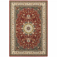 9' x 12' Red Ivory Machine Woven Oriental Indoor Area Rug