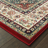 9' x 12' Red Ivory Machine Woven Oriental Indoor Area Rug