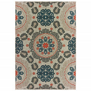 9' x 12' Grey Blue Machine Woven Floral Indoor or Outdoor Area Rug