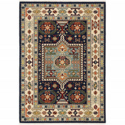 9' x 12' Blue Ivory Machine Woven Medallion Indoor Area Rug