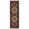 12' Red Blue Machine Woven Oriental Indoor Runner Rug