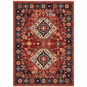 3' x 5' Red Blue Machine Woven Oriental Indoor Area Rug