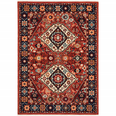 6' x 9' Red Blue Machine Woven Oriental Indoor Area Rug