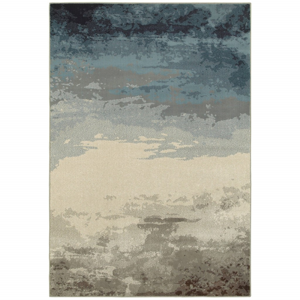 3' x 6' Blue Beige Machine Woven Abstract Skies Indoor Area Rug