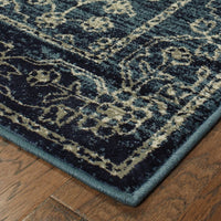 3' x 6' Navy Beige Machine Woven Oriental Indoor Area Rug