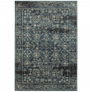 3' x 6' Navy Beige Machine Woven Oriental Indoor Area Rug