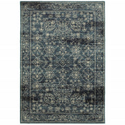 9' x 12' Navy Beige Machine Woven Oriental Indoor Area Rug