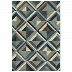 5'x8' Blue Grey Machine Woven Geometric Indoor Area Rug