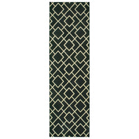 8' Black Ivory Machine Woven Geometric Diamonds Indoor Runner Rug