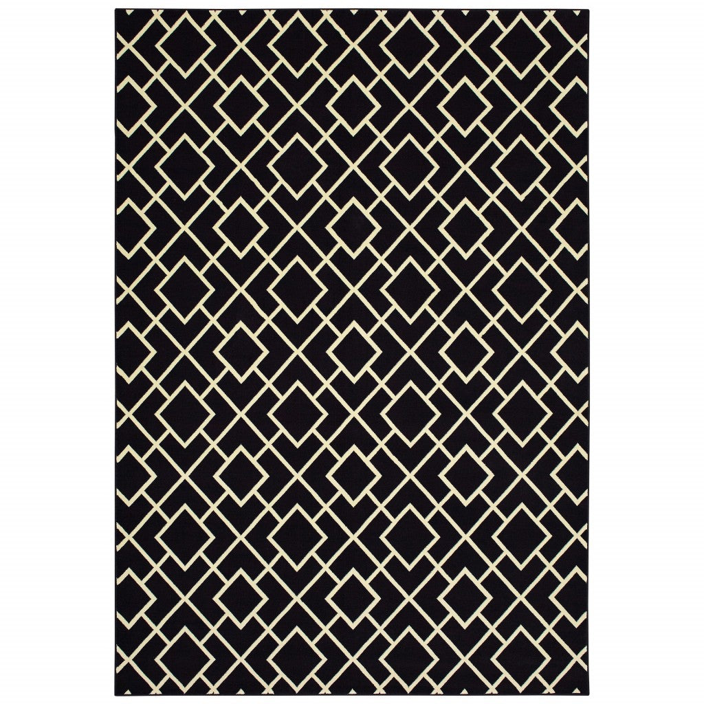 3' x 6' Black Ivory Machine Woven Geometric Diamonds Indoor Area Rug