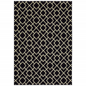 6' x 9' Black Ivory Machine Woven Geometric Diamonds Indoor Area Rug