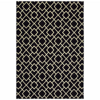 7' x 10' Black Ivory Machine Woven Geometric Diamonds Indoor Area Rug