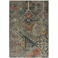 3' x 6' Distressed Grey Machine Woven Tribal Abstract Indoor Area Rug