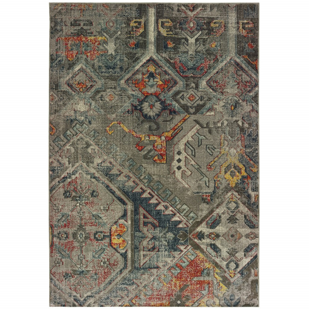 3' x 6' Distressed Grey Machine Woven Tribal Abstract Indoor Area Rug