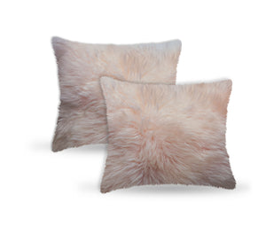 Set of Two Blush Natural Sheepskin Square Pillows