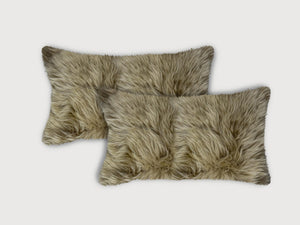 Set of Two Taupe Natural Sheepskin Lumbar Pillows