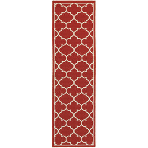 2’x8’ Red and Ivory Trellis Indoor Outdoor Runner Rug