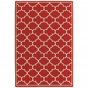 7’x10’ Red and Ivory Trellis Indoor Outdoor Area Rug