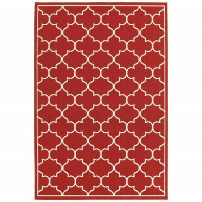 8’x11’ Red and Ivory Trellis Indoor Outdoor Area Rug