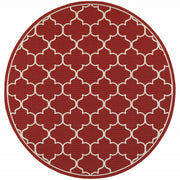 8’ Round Red and Ivory Trellis Indoor Outdoor Area Rug