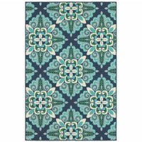 5’x8’ Blue and Green Floral Indoor Outdoor Area Rug