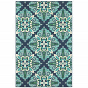 5’x8’ Blue and Green Floral Indoor Outdoor Area Rug