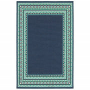 8’X11’ Navy And Green Geometric Indoor Outdoor Area Rug