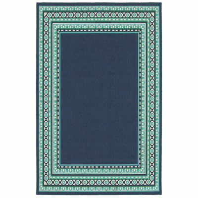 8’X11’ Navy And Green Geometric Indoor Outdoor Area Rug