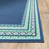 8’ Round Navy and Green Geometric Indoor Outdoor Area Rug