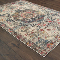 4’x6’ Ivory Distressed Medallion Area Rug