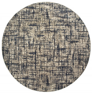 8’ Round Gray and Navy Abstract Area Rug