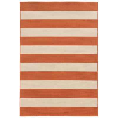 9’x13’ Orange and Ivory Striped Indoor Outdoor Area Rug