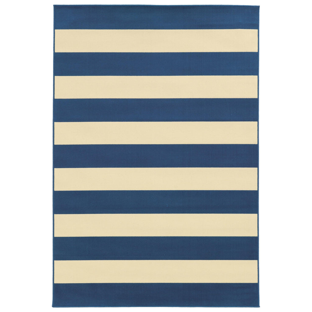 3’x5’ Blue and Ivory Striped Indoor Outdoor Area Rug