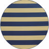 8’ Round Blue and Ivory Striped Indoor Outdoor Area Rug