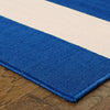 8’ Round Blue and Ivory Striped Indoor Outdoor Area Rug