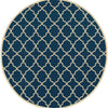 8’ Round Blue and Ivory Trellis Indoor Outdoor Area Rug