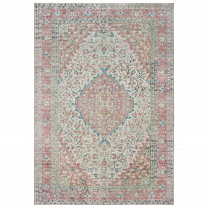 8’x12’ Ivory and Pink Oriental Area Rug