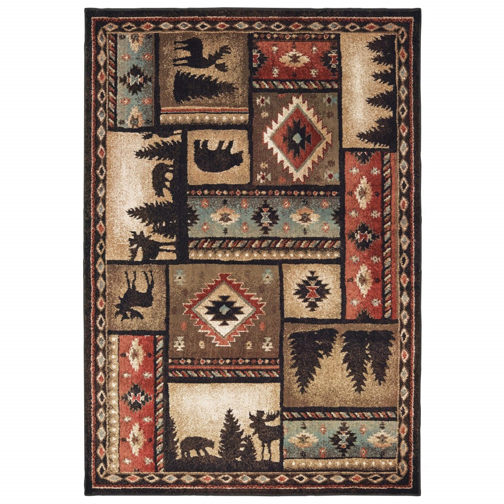 5’x7’ Black and Brown Nature Lodge Area Rug