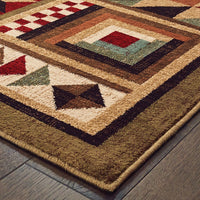 8’x10’ Brown and Red Ikat Patchwork Area Rug