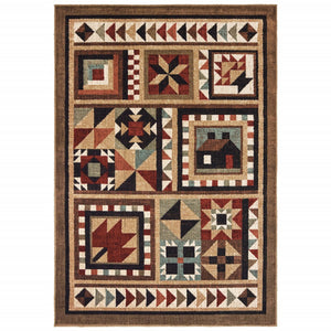 10’x13’ Brown and Red Ikat Patchwork Area Rug