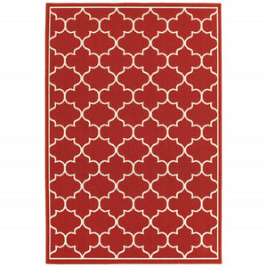 2’x3’ Red and Ivory Trellis Indoor Outdoor Scatter Rug