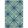 2’x3’ Blue and Green Floral Indoor Outdoor Scatter Rug