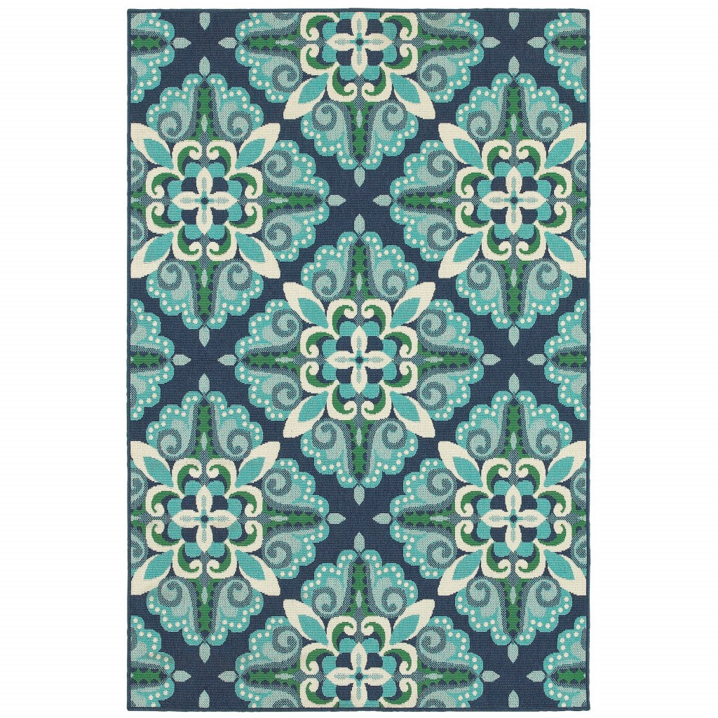 2’x3’ Blue and Green Floral Indoor Outdoor Scatter Rug