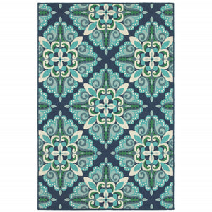 2’x3’ Blue and Green Floral Indoor Outdoor Scatter Rug