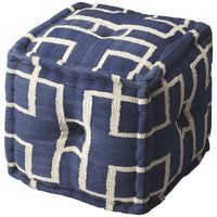 Blue Square Cotton Pouf Ottoman