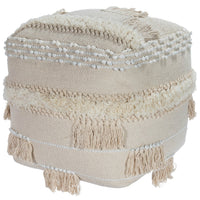 Cream Square Tassel Pouf Ottoman