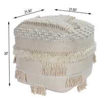 Cream Square Tassel Pouf Ottoman