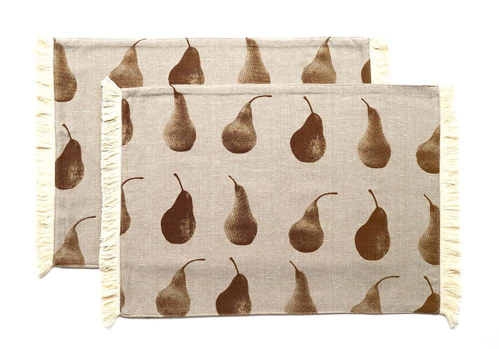 Set of Eight Light Brown Pear Pattern Placemats