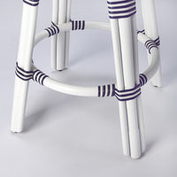 Classic White and Navy Blue Rattan Counter Stool